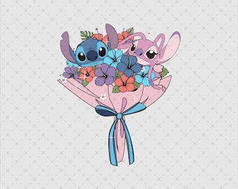 Stitch Watercolor Clipart, Stitch and Angel Bouquet, PNG SVG (Digital Download)