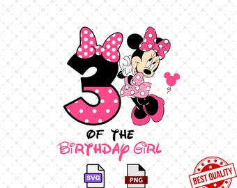 Minnie Mouse 3e verjaardag meisje PNG SVG, digitaal bestand