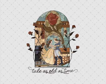 Retro Beauty and The Beast Stained Glass SVG PNG (Digital Download)