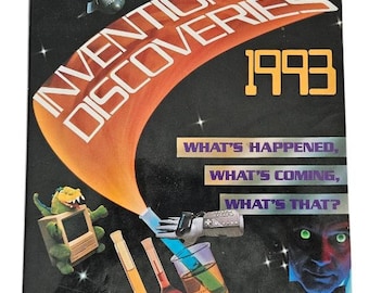 Libro de tapa dura de inventos y descubrimientos de la década de 1990 de 1993, libro de referencia de inventos y descubrimientos de tapa dura de 1993, libro antiguo de 1993