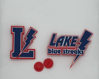 Ciondoli per borsa Bogg con il logo della squadra Lake Blue Streaks.