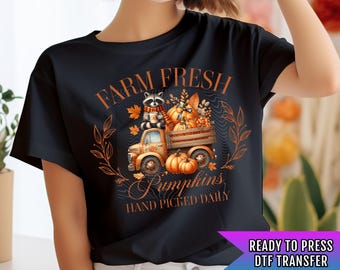 Farm Fresh Pumpkins Hand Picked Daily DTF Transfer Ready For Press, Fall DTF Print, Raccoon Dtf Print, Heat Press Transfer, Pumpkin Transfer