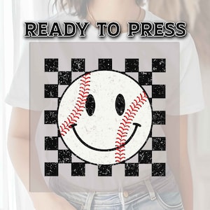 Baseball DTF Transfer Ready For Press, Baseball DTF Transfers, Heat Press Transfer, Ready For Press, Dtf Heat Transfer, Baseball Happy Face