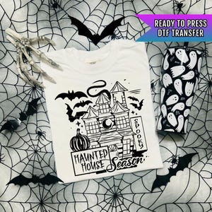 Haunted House DTF Transfer, Halloween DTF Transfer Ready For Press, Spooky Ghost Skull, Heat Press Transfer, Direct To Film, Custom Transfer
