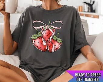 Strawberry  Bow DTF Transfer, Strawberry Season DTF Transfer Ready For Press, Strawberry Dtf Print, Direct To Film, Heat Press Transfer