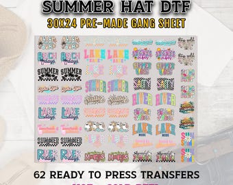 Summer Hat DTF Gang Sheet, Summer Transfer, Trucker Hat Patch, Beach DTF Transfer Ready For Press, Lake DTF Print, River Hat Dtf Transfers