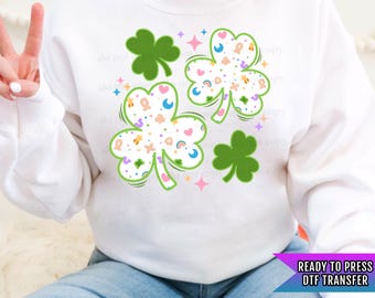 Marshmallow Clovers DTF Transfers Ready For Press, Lucky Clover Dtf Prints, Heat Press Transfers, Direct To Film, St Patrick's Day Transfers