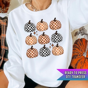 Checker Pumpkin Grid DTF Transfer Ready For Press, Fall DTF Transfer, Autumn DTF Transfer, Pumpkin Heat Press Transfer, Pumpkin Spice Season
