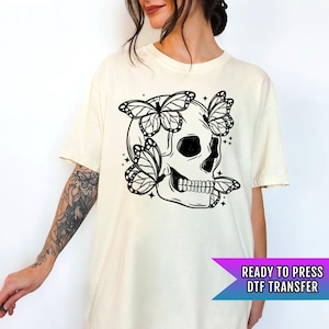 Skull DTF Transfers, Halloween DTF Transfer Ready For Press, Skull DTF Print, Heat Press Transfer, Halloween Butterfly Skull Dtf, Spooky Dtf
