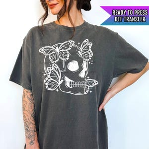 Butterfly Skull DTF Transfer, Halloween DTF Transfer Ready For Press, Skull DTF Prints, Heat Press Transfer, Spooky Season Skeleton Transfer