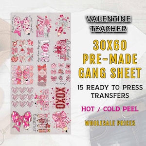 Valentine Teacher Gang Sheet, Teacher DTF Transfer, DTF Transfer Ready For Press, Valentines Day DTF Transfers, Teacher Transfers, Xoxo Dtf