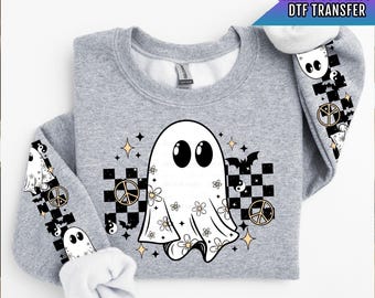 Ghost Ready To Press, Retro Halloween DTF Transfer, Cute Ghost Print, Heat Press Transfer, Ghost DTF Print Ready For Press, Checkerboard