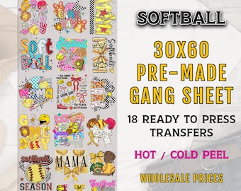 Softball Gang Sheet, Softball DTF Transfer Ready For Press, Softball Premade Gang Sheet, Softball Mama Transfers, Custom Transfer, Dtf Print