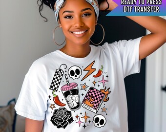 Grunge Aesthetic DTF Transfer Ready For Press, Rose Skull Dtf Print, Punk Rock Vibes DTF, Heat Press Transfer Direct To Film Custom Transfer
