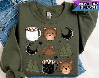 Bear Mugs Camping Grid DTF Transfer Ready For Press, S'more Crew Camping Lover Dtf Print, Family Camper, Heat Press Transfer, Direct To Film