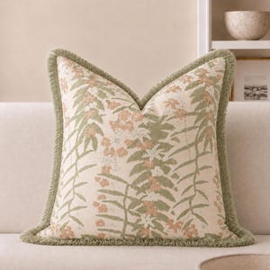 Schumacher Ashbee Floral Pillow Cover | Blush Pink & Sage Green Designer Pillow | High End Botanical Accent Cushion | Luxury Cottage Chic