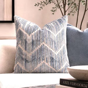 Kravet Highs and Lows Chambray Cut Velvet Pillow Cover | Designer Blue Velvet Pillow | Modern Decorative Cushion | High End Throw Pillow