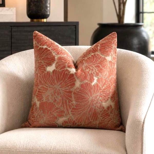 Koraalfluwelen kussensloop koraal ivoor fluweel kussen hibiscus bloem decoratief kussen koraal Hawaiiaans kussen tropisch decor botanisch kussen
