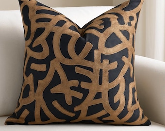 Black Velvet Pillow Cover: Geometric Bronze Copper Design
