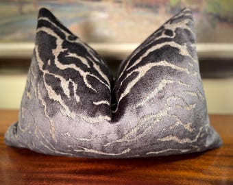 Luxury Charcoal Bronze Cut Velvet Pillow Cover - Handmade Designer Cushion