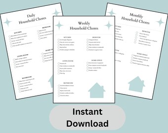 Harmonogram sprzątania domu, lista obowiązków dla dorosłych, edytowalna lista kontrolna sprzątania ADHD, codzienne, tygodniowe, miesięczne listy obowiązków, harmonogram obowiązków domowych