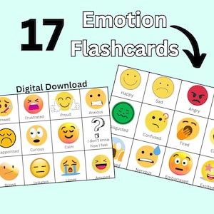 Flashcards sur les émotions ; 17 Cartes plastifiées avec visages émotionnels, cartes de communication, cartes mémoire des sentiments, cartes mémoire autisme TDAH, cartes mémoire démence