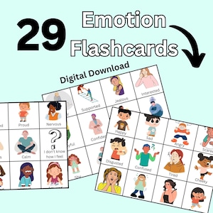 Emotion Flashcards; 29 Emotion Cards, Communication Cards, Feelings Flashcards, Autism ADHD Flashcards, Dementia Flashcards, Laminated