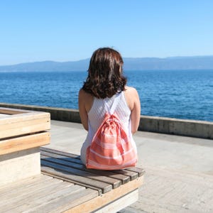 Orange Baumwolle Peshtemal Tasche & Handtuch, personalisierte gestickte Tasche, umweltfreundliche Reise Strand Rucksack, Mehrzweck-Picknick, Yoga, Pool-Tasche