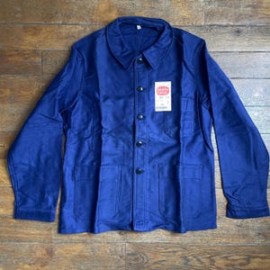 Unworn Mint Deadstock Circa 1970s French Moleskin chore jacket / Classic vintage workwear / Bleu de Travail Antique cotton moleskine chore