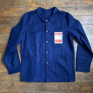 Unworn Mint Renex 1970s French chore jacket / Classic vintage workwear / Bleu de Travail Antique blue Sanfor cotton denim work