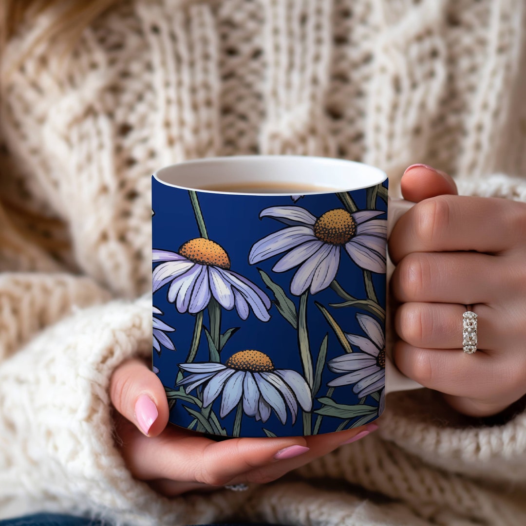 Coneflower Flowers Coffee Mug, Pressed Flowers Mug, Boho Wildflowers ...