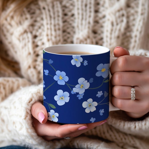 Blue Aubrieta flowers Mug, Pressed Flowers Mug, Coffee Mug, Gift For Her, Botanical, Spring Floral, Botanical, flower coffee cup, garden