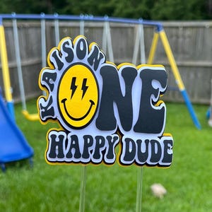 Custom 3D ONE happy dude cake topper, one happy dude, cake topper, retro birthday, first birthday, boys birthday, party decor, cake decor