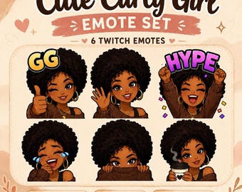 Conjunto de emoticonos de Twitch de chica rizada adorable: 6 emoticonos para empezar.