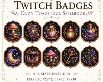Insignias de Twitch con forma de seta acogedora, iconos de suscriptor con forma de hongo mágico (descarga digital)