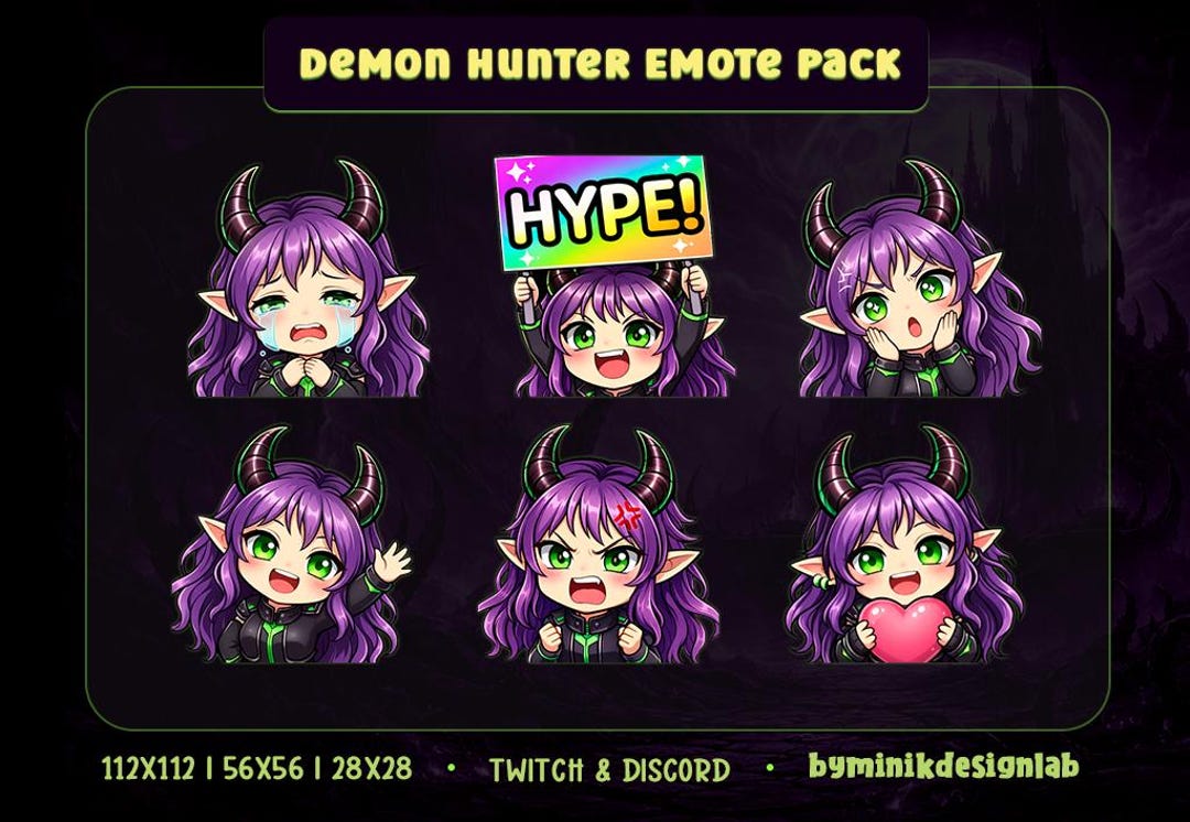 Demon Emote Set Demon Hunter Emotes Pack | Fantasy Chibi Emotes for Twitch, Discord ...