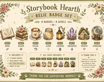 Insignias de suscriptor de Twitch de Storybook Hearth / 8 insignias de reliquia acogedoras para Kick YouTube Discord / Insignias de cristal de linterna de libro Cottagecore