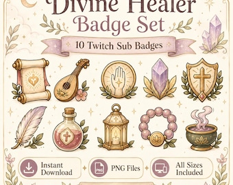 Insignias de suscriptor de Twitch de Sanador Divino, Insignias de transmisión de Holy Fantasy, Conjunto de insignias de apoyo para Clérigo, Bardo y Sacerdote