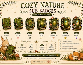 Insignias de naturaleza acogedora / Iconos de libros de bosque estilo cottagecore (Twitch/Discord)