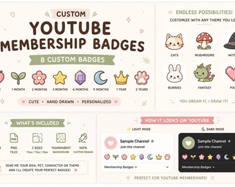 Custom YouTube Membership Badges | 8 Personalized Channel Badges | Streamer Badges Choose Your Style | PNG Digital Download