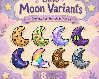 Insignias mágicas de suscriptor de Twitch, conjunto de 8 imágenes PNG celestiales (descarga digital)