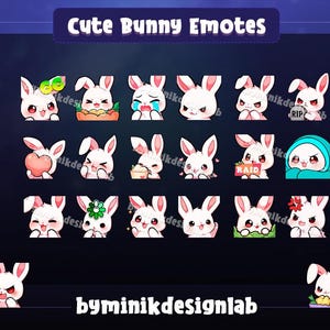 Cute Bunny Emotes Pack for Twitch and Discord  22 PNG Bunny Emotes Kawaii Rabbit Streaming Stickers  Twitch Chat and Discord Emote Bundle