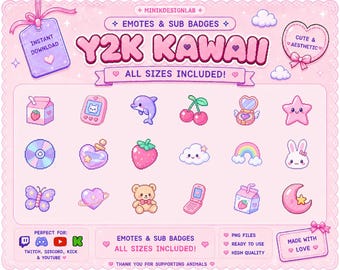 Paquete de emoticonos pixelados Y2K / Arte retro kawaii pastel para streaming (descarga digital)