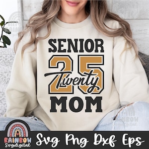 Retro Senior Mom 2025 SVG Png, Klasse von 2025 SVG, Abschlussfeier 2025 SVG, High School Shirt, Universität, süße Dateien für Cricut und Silhouette
