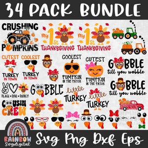 Pacote de Ação de Graças para Crianças Svg Png, Gobble SVG, Camiseta de Ação de Graças Svg, Dxf Agradecido, Meu 1º Dia de Ação de Graças, Arquivo Bonito para Cricut e Silhouette
