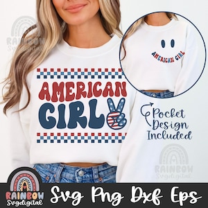 4 luglio Svg Png, ragazza americana SVG, 4 luglio SVG, Dxf patriottico retrò, Independence Day Svg, file carini per Cricut e Silhouette