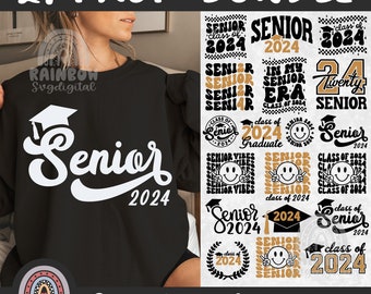 Retro Senior 2024 Svg Png, Class of 2024 PNG, Senior 2024 SVG Bundle, 2024 Senior Svg, Senior Shirt, Cute Files for Cricut and Silhouette