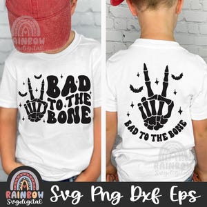 Camiseta de Halloween para niños (SVG), Malo hasta los huesos (SVG) y PNG, Mano de esqueleto (DXF), Vibras espeluznantes (SVG), Boo Crew (EPS), Archivos bonitos para Cricut y Silhouette