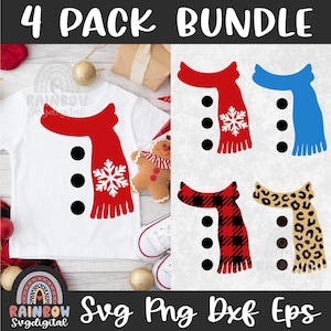 Boneco de neve de Natal Svg Png, Pacote de cachecol de boneco de neve SVG, Camisa de boneco de neve, Cachecol xadrez de búfalo Dxf, Arquivos fofos de Natal para Cricut e Silhouette