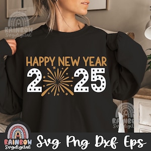 Bem-vindo 2025 SVG, Feliz Ano Novo 2025 PNG, Véspera de Ano Novo Svg, Firecracker DXF, Clipart de feriado, Inverno, Arquivos fofos para Cricut e Silhouette